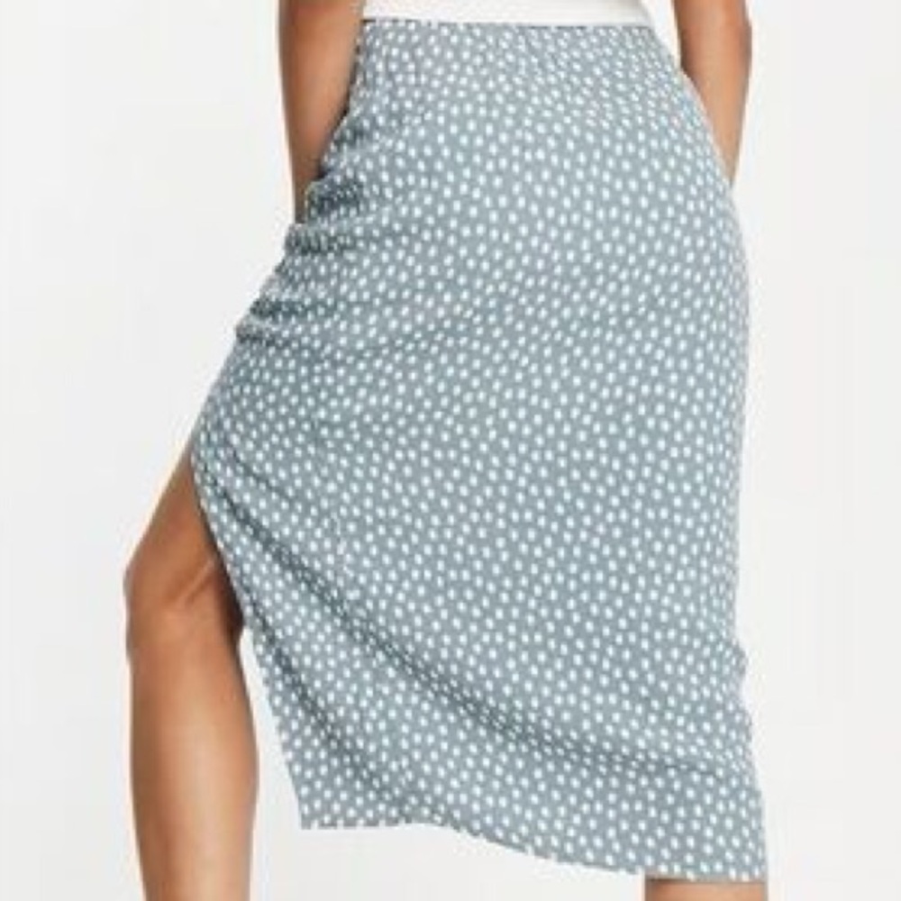 Abercrombie & Fitch Midi Skirt Size XS Polka Dot Cinched Blue White Fall - Picture 2 of 8